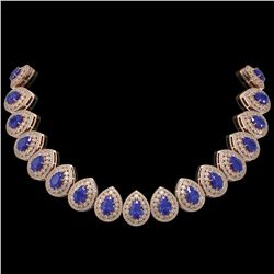 121.42 ctw Sapphire & Diamond Victorian Necklace 14K Rose Gold - REF-3331R5K