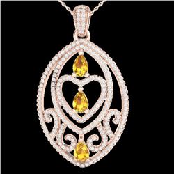 3.50 ctw Yellow Sapphire & Micro Diamond Heart Necklace 14k Rose Gold - REF-218F2M