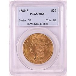 1880-S $20 Liberty Head Double Eagle Gold Coin PCGS MS61