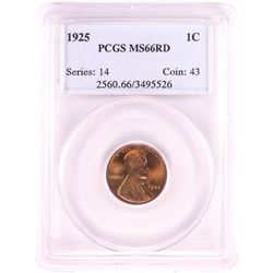 1925 Lincoln Wheat Cent Coin PCGS MS66RD