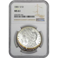 1881-S $1 Morgan Silver Dollar Coin NGC MS61 Amazing Toning