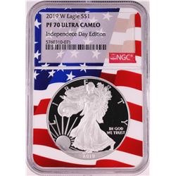 2019-W $1 Proof American Silver Eagle Coin NGC PF70 Ultra Cameo Independence Day Flag