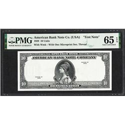 1929 10 Unit American Bank Note Co. "Test Note" PMG Gem Uncirculated 65EPQ