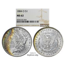 1884-O $1 Morgan Silver Dollar Coin NGC MS62 Great Toning