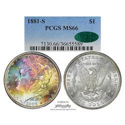 1881-S $1 Morgan Silver Dollar Coin PCGS MS66 CAC Amazing Toning