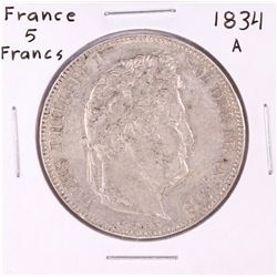 1834-S France 5 Francs Silver coin