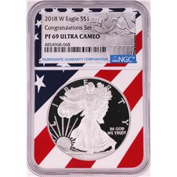 2018-W $1 Proof American Silver Eagle Coin NGC PF69 Ultra Cameo Congratulations Flag