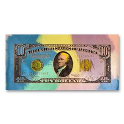 Steve Kaufman "1934 Ten Dollar Hamilton Dollar Bill" Limited Edition On Canvas
