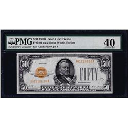 1928 $50 Gold Certificate Note Fr. 2404 PMG Extremely Fine 40
