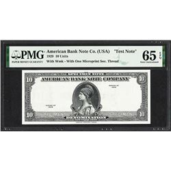 1929 10 Unit American Bank Note Co. "Test Note" PMG Gem Uncirculated 65EPQ