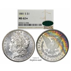 1881-S $1 Morgan Silver Dollar Coin NGC MS62* Star CAC Amazing Toning