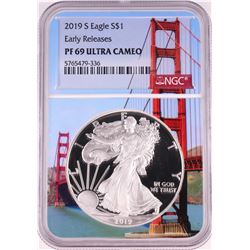 2019-S $1 Proof American Silver Eagle Coin NGC PF69 Ultra Cameo Bridge Core