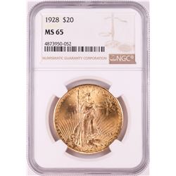 1928 $20 St. Gaudens Double Eagle Gold Coin NGC MS65