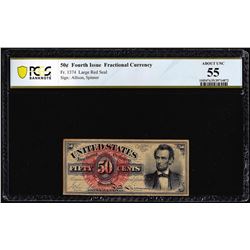1863 Fourth Issue 50 Cent Lincoln Fractional Currency Note PCGS Uncirculated 55