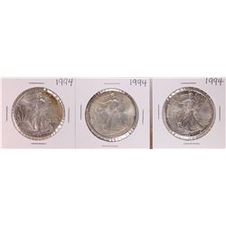 Lot of (3) 1994 $1 American Silver Eagle Coin
