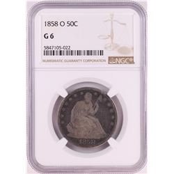 1858-O Seated Liberty Half Dollar Coin NGC G6