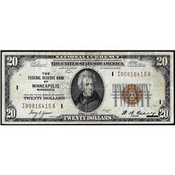 1929 $20 Federal Reserve Bank Note Minneapolis