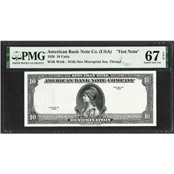 1929 10 Unit American Bank Note Co. "Test Note" PMG Superb Gem Uncirculated 67EPQ