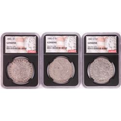 Lot of 1885, 1886-O, & 1887-O $1 Morgan Silver Dollar Coins NGC Genuine