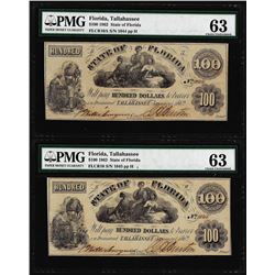 Change Over Pair of 1862 $100 State of Florida Obsolete Notes PMG Ch. Uncirculated 63