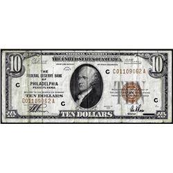 1929 $10 Federal Reserve Bank Note Philadelphia
