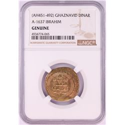 AH451-492 Ghaznavid Dinar A-1637 Ibrahim Gold Coin NGC Genuine