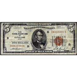 1929 $5 Federal Reserve Bank Note Cleveland