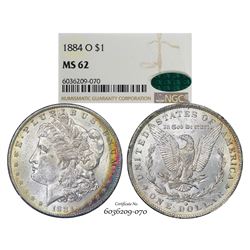 1884-O $1 Morgan Silver Dollar Coin NGC MS62 CAC Great Toning