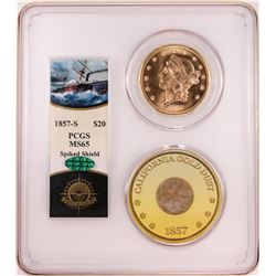 S.S. Central America 1857-S $20 Liberty Head Double Eagle Gold Coin PCGS MS65 CAC
