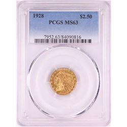 1928 $2 1/2 Indian Head Quarter Eagle Gold Coin PCGS MS63