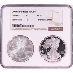 2007 $1 American Silver Eagle Coin Set NGC MS69/PF69 Ultra Cameo
