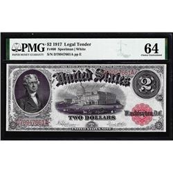 1917 $2 Legal Tender Note Fr.60 PMG Choice Uncirculated 64