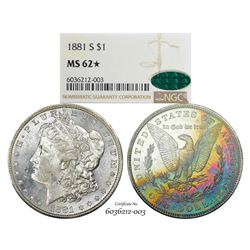 1881-S $1 Morgan Silver Dollar Coin NGC MS62* Star CAC Amazing Toning