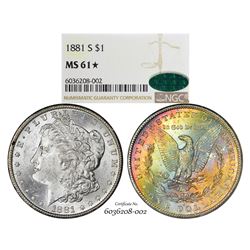 1881-S $1 Morgan Silver Dollar Coin NGC MS61* Star CAC Amazing Toning