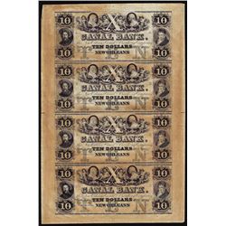 Uncut Sheet of (4) 1800's $10 Canal Bank New Orleans, Louisiana Obsolete Notes