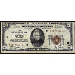 1929 $20 Federal Reserve Bank Note New York