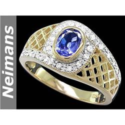 Mens 13.00ct Certified Blue & White Sapphire Gents Ring