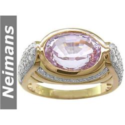 Certified 6.75 ct Pink Kunzite & Diamond Ring 14kt Gold