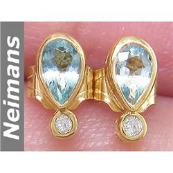 Certified .50 ct Aquamarine & Diamond Stud Earrings 14k