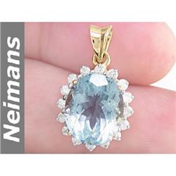 USGL Certified 4.50 ct Aquamarine & Diamond Pendant 14k