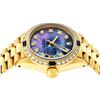 Image 3 : Rolex Ladies 18K Yellow Gold Sapphire And Tahitian MOP Diamond President Wristwa