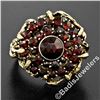 Image 2 : Vintage 14kt Yellow Gold and Silver Top Old Cut Garnet Cluster Ring