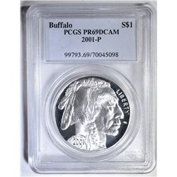 2001-P BUFFALO SILVER DOLLAR  PCGS PR-69 DCAM