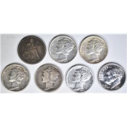 MIXED DIME LOT:  SEATED, MERCURY & ROOSEVELT