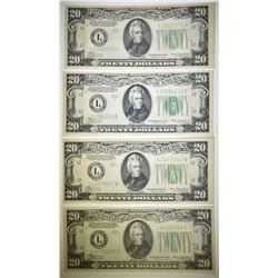 4 1934-A $20 FEDERAL RESERVE NOTES