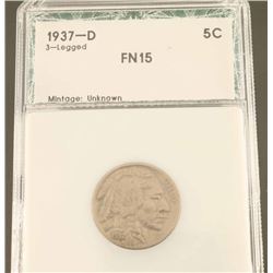 3 Legged Buffalo Nickel 1937D