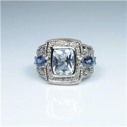 Dynamic Aquamarine, Tanzanite and Diamond Ring