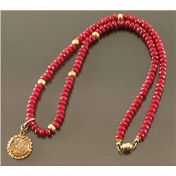 Ruby Beaded Necklace with gold pendant