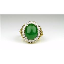 Extraordinary Green Jade and Diamond Ring