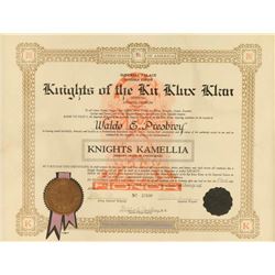 Ku Klux Klan Certificate